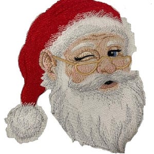 Merry Christmas [Winking Santa Claus] Embroidered Iron on/Sew patch [4.85" x 5.92"]