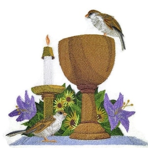 Chalice And Sparrows Embroidered Iron on/Sew patch [7.78" x 7.61"]