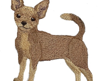 Broderad stryk-på-/sylapp med hundporträtt [Chihuahua] [10,5 x 10,5 cm]