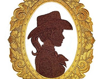 Cowboy Gear[Cowgirl Cameo ] Embroidered Iron on/Sew patch [7.58"5.87"]