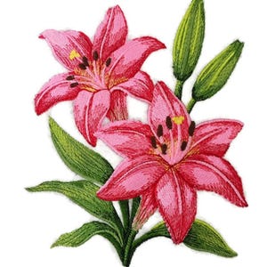 Patch thermocollant brodé fleurs de lys roses [ 5,87"(l) x 7,07"(h)]