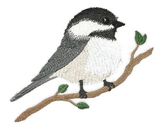 Single Chickadee Bird Embroidered Iron on/Sew patch [5" X 4.5"]