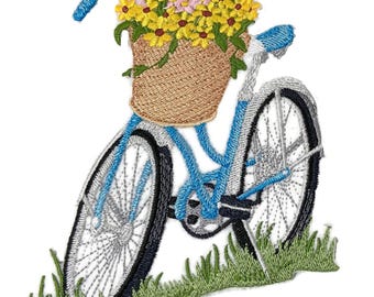 Floral Fahrrad gestickt Aufnäher: Frühlingsblüten Aufnäher (14,5 cm 12,86 cm)