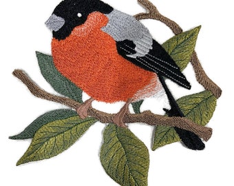 Beyond Vision Custom Bird Bullfinch on Walnut Branch Embroidery Iron On/Sew Patch [5.73" x 5.85" ]