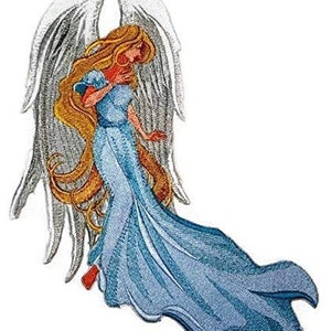 Angel with Flowing Tresses Embroidered Iron on/Sew patch [7.81" X 10"]