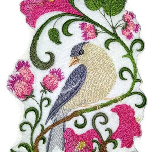 Goldfinch Bird in Flowers Embroidered Iron on/Sew Patch[7.8&quot; X 5.48&quot;]