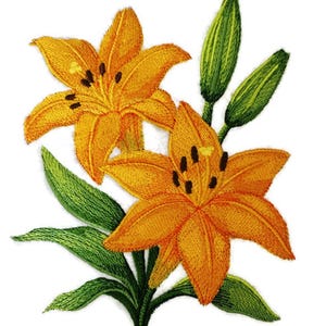 Gele leliebloemen geborduurde opstrijk-/naaipatch [5,87"(b) x 7,07"(h)]