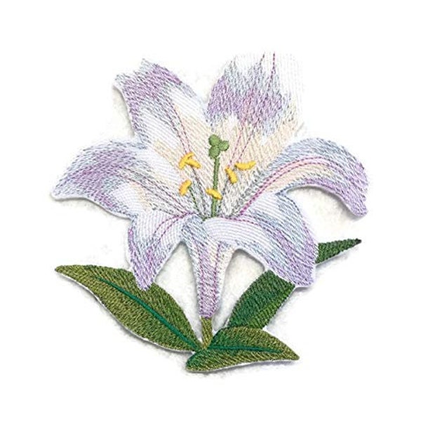 Aquarel Blooms [Aquarel White Lily Bloom] Geborduurd Iron on / Sew Patch [5.34 "X 4.85"]