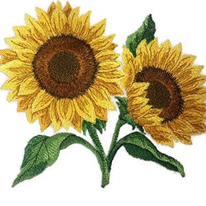 Sunflowers in Bloom Embroidered Iron on/Sew Patch [ 6.19"(w) x 5.86"(h)) ]