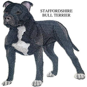 Staffordshire Bull Terrier Dog Embroidered Iron On/Sew Patch [5&quot; x 4.5&quot;]