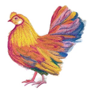 Watercolor Hen Embroidered Patch, Vibrant Iron-On Applique (6.38x6.21")