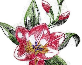 Sketched Freesia Single Embroidered Iron on/Sew patch [4.87" X 4.85"]