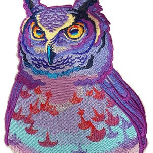 Birds [Sunset Owl Embroidered Iron on/Sew patch [7.8" X 5.53"]