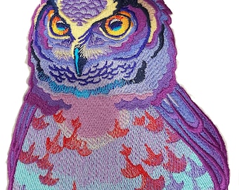 Birds [Sunset Owl Embroidered Iron on/Sew patch [7.8" X 5.53"]