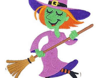 Feliz Halloween [Monster Mash Witch] Parche bordado para planchar/coser [6.72x4.86]