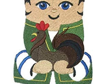Matryoshka Doll with Rooster Embroidered Iron On/Sew Patch [3.47" x 6.86"]
