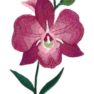 Bloom Orchid Flower Embroidered Iron on/Sew Patch [ 4.8"(w) x 6"(h) ]