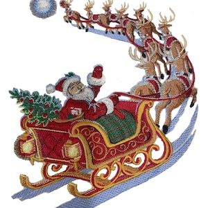 Merry Christmas [Santa's Starlit Flight ] Embroidered Iron on/Sew Patch [6.89"w X 8.4 h"]