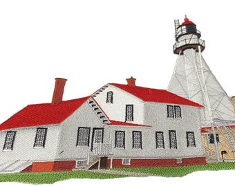 Parche bordado termoadhesivo del faro de Whitefish Point (Míchigan) [27,5 x 17,5 cm]