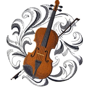 Musical Instruments [Violin with Baroque Background ][Custom and Unique] Embroidered Iron on/Sew Patch [6.9&quot;(w) x 7.54&quot;(h)] [Made in USA]