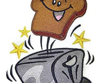 Toaster with Happy Toast Embroidered Iron On/Sew Patch [6.14 X 4.83]