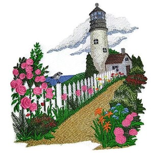Fyr [Summer Bliss Lighthouse] Broderad stryk-på-/sylapp [7,41" X 7"]