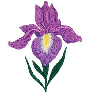 Bloom Iris Flower Embroidered Iron on/Sew Patch [ 4.7"(w) x 6.3"(h) ]