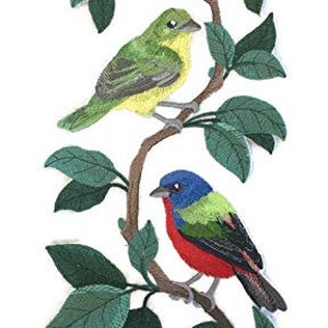 Painted Bunting Panel Embroidered Iron on/Sew Patch [11.74&quot; X 6.09&quot;]