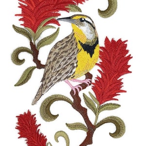 Beyond Vision Custom Bird Wyoming Western Meadowlark and Indian Embroidery Iron On/Sew Patch [5.86&quot; x 9.4&quot; ]