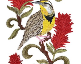 Western Meadowlark Embroidery Patch: Wyoming Bird Iron-On Applique