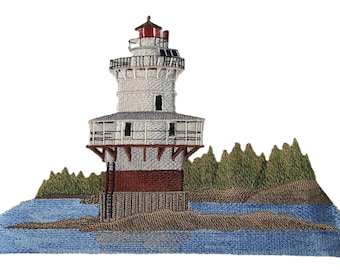Parche bordado del faro de Goose Rocks (Maine) (5,85" x 6,62")