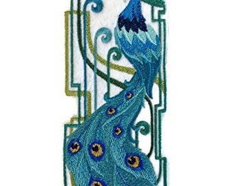 Birds Kingdom [Art Deco Peacock ] Embroidered Iron on/Sew Patch [6.68" X 2.75"]