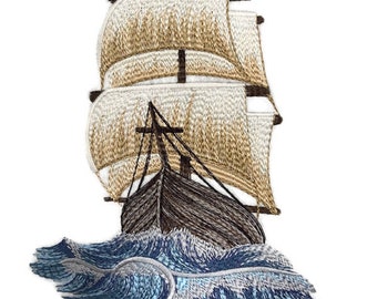 Ocean Calling On The High Seas Clipper Ship Embroidered Iron On/Sew Patch [6.9" x 9.21 "]