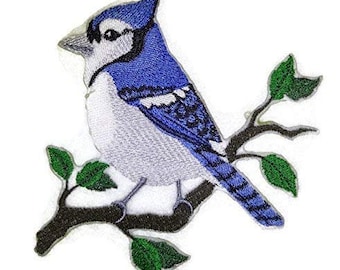 Single Blue Jay Bird Embroidered Iron on/Sew patch [5&quot; X 4.5&quot;]