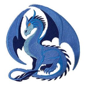 Custom Legendary Mythical Unique Dragon [Sapphire Dragon] Embroidery Iron On/Sew Patch [5.83&quot; x 6.0&quot;]