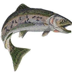 Rainbow Trout Embroidered Iron On/Sew patch [7" x 5"]