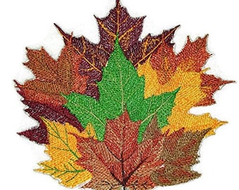 Maple Leaves Embroidered Iron on/Sew patch [4.9" X 4.8"]