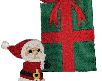 Parche bordado para planchar o coser con la frase Feliz Navidad [Regalo de Navidad con Papá Noel] [4,85" x 6,28"]
