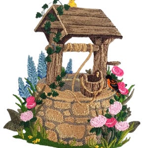 Wishing Well with Orioles Embroidered Iron on/Sew Patch [5.68" X 4.88"]