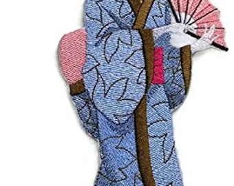 Japanese Culture Custom Geisha With Fan Embroidered Iron On/Sew patch [6.31" x 6.25"]