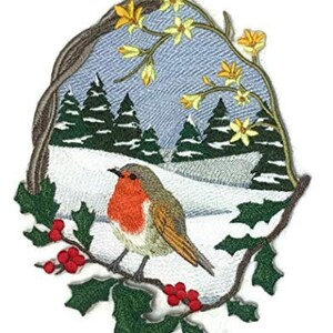 British Robin Oval Embroidered Iron on/Sew Patch[ 5.8" x 7.29"]
