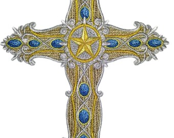 Holy Sacred Western Cross Embroidery Iron On/Sew patch [7" x 4.85"]
