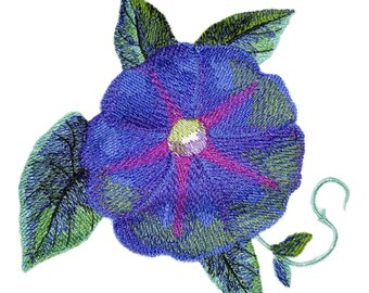Watercolor Morning Glory Embroidered Patch: Floral Iron-On Applique