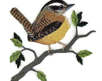 Single Carolina Wren Bird Embroidered Iron on/Sew patch [5.9&quot; X 5.4&quot;]