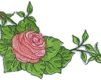 Embroidered Rose Corner Patch: Iron-On Applique (4.5"x4.5")