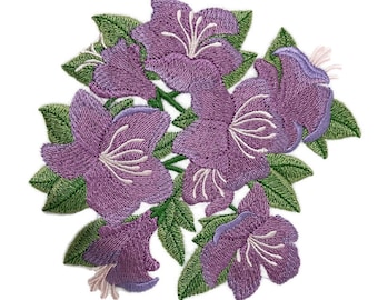 Custom and Unique ( Azalea ) Blooms Flower Embroidered Iron on/Sew Patch 5.52" (w) x 5.99" (h)