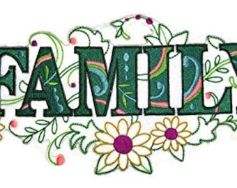 Family with Vintage Flower Fade Embroidered Iron on/Sew Patch [10.58" x"4.9"]