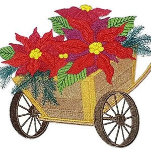 Cart Blume Poinsettia Besticktes Bügeleisen /Aufnäher [8" X 6"]