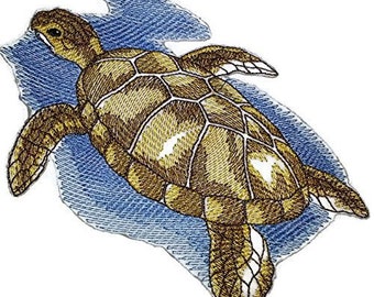 Sea Turtle Embroidered Iron On/Sew patch [6" x5"]