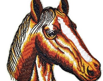 Parche bordado de cara de caballo: para planchar o coser (10 x 11,4 cm)